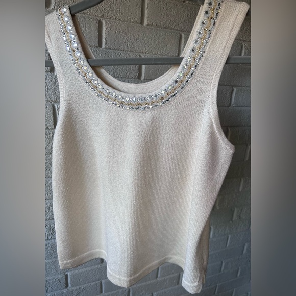 St. John cream sweater shell with sequins - Picture 7 of 13